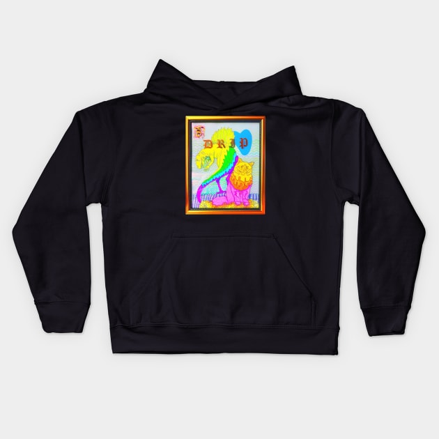 Rainbow Dinosaur Cat Coloring Book Collage Framed Art Drip Y2K Design Kids Hoodie by TriangleWorship